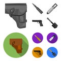Holster, cartridge, air bomb, pistol. Military and army set collection icons in monochrome,flat style vector symbol