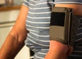 Holter monitor device on a senior patient
