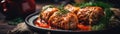 Holubtsi Stuffed Cabbage Rolls On Stone Rustic Pub Ukrainian Dishes Wide Panoramic. Generative AI