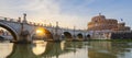 Holy Angel Bridge over the Tiber River in Rome at sunset. Royalty Free Stock Photo