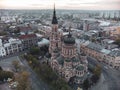 Aerial Holy Annunciation Cathedral in evening