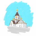 Monastery on the banks of the River in Krasnoyarsk, illustration