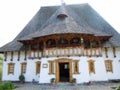 The Holy Barsana Monastery, made of stone and wood, Maramures County. Brush cough, photo painting