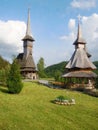 The Holy Barsana Monastery, made of stone and wood, Maramures County. Brush cough, photo painting