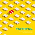 Holy Bible book 3D isometric pattern, Christian faithful concept poster and banner square design illustration isolated on yellow