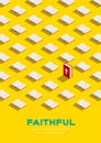 Holy Bible book 3D isometric pattern, Christian faithful concept poster and banner vertical design illustration isolated on yellow