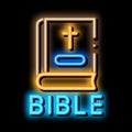 holy bible of christians neon glow icon illustration