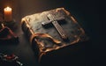 Holy Bible and Cross on Desk. Symbol of Humility, Supplication, Believe and Faith for Christian People. Spirituality Royalty Free Stock Photo