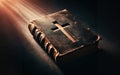 Holy Bible and Cross on Desk. Symbol of Humility, Supplication, Believe and Faith for Christian People. Spirituality Royalty Free Stock Photo