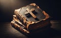 Holy Bible and Cross on Desk. Symbol of Humility, Supplication, Believe and Faith for Christian People. Spirituality Royalty Free Stock Photo