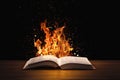 Holy Bible on fire on a wooded desk Royalty Free Stock Photo