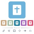 Holy bible flat icons on color rounded square backgrounds