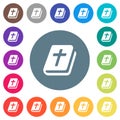 Holy bible flat white icons on round color backgrounds