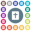 Holy bible flat white icons on round color backgrounds