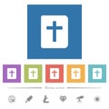 Holy bible flat white icons in square backgrounds