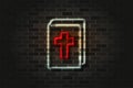 Holy bible glowing neon sign or glass tube on a black brick wall. Realistic vector art Royalty Free Stock Photo
