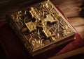 Holy Bible with golden cross. Religion and Christianity concept. Generative Ai Royalty Free Stock Photo