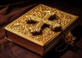 Holy Bible with golden cross. Religion and Christianity concept. Generative Ai Royalty Free Stock Photo