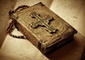 Holy Bible with golden cross. Religion and Christianity concept. Generative Ai Royalty Free Stock Photo