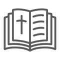 Holy bible line icon, religion and book, book with cross sign, vector graphics, a linear pattern on a white background. Royalty Free Stock Photo