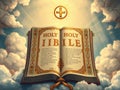 holy bible open book illustration divine light clouds Royalty Free Stock Photo