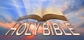 Holy bible open book word of god scripture testament bibles text clouds sun rays sky faith prayer pray gospels jesus christian