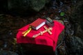 Holy Bible and the Orthodox Cross during the sacrament of baptism Royalty Free Stock Photo