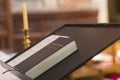 Holy Bible on pedestal pulpit christian church Perth Australia nice Royalty Free Stock Photo