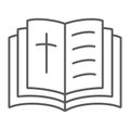 Holy bible thin line icon, religion and book, book with cross sign, vector graphics, a linear pattern on a white Royalty Free Stock Photo