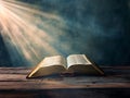 The Bible, unfolded and bathed in divine light, radiates the wisdom and sacredness Royalty Free Stock Photo