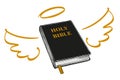 Holy Bible with wings and halo gospel, the doctrine of Christianity, symbol of Christianity hand drawn vector Royalty Free Stock Photo