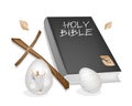 Holy Bible with Wooden Cross and Easter Eggs