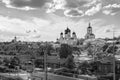 Monochrome image. Holy Bogolyubovo Monastery in sunny summer day, Vladimir region, Russia.