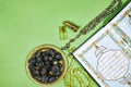 holy book of Muslims and oud perfume and censer, dates fruit, tasbih. iftar ramadan concept Royalty Free Stock Photo