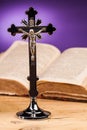 Holy book rosary and crucifix Royalty Free Stock Photo