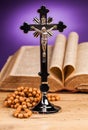 Holy book rosary and crucifix Royalty Free Stock Photo