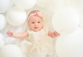 Holy child. Family. Child care. Childrens day. Small girl. Happy birthday. Portrait of happy little child in white Royalty Free Stock Photo