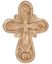 Holy Christ Cross. Watercolor illustration of wooden carved cross isolated