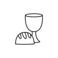 Holy Christian communion vector line icon. Goblet and bread linear style sign for mobile concept and web design. Bread Royalty Free Stock Photo