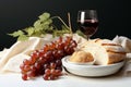 Holy Communion. A chalice of wine, bread, grapes and ears of wheat Royalty Free Stock Photo