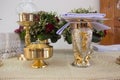 Holy communion chalice on wooden table