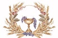 Holy communion composition horizontal illustration on white background Royalty Free Stock Photo