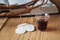 Holy Communion, a Cup of Wine and Bread with a Jesus Crown Thorn and Holy Bible Royalty Free Stock Photo