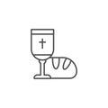 Holy communion line icon. Goblet and bread linear style sign for mobile concept and web design. Bread and wine cup outline vector Royalty Free Stock Photo