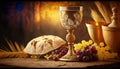 Holy communion on table on church.The Feast of Corpus Christi Concept, Religious Background