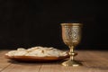 Holy communion on wooden table on church Royalty Free Stock Photo