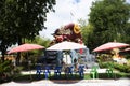 Holy crab grabs wealth statue and Thao Wessuwan of Wat Phuttha Mongkhon or Nong Prue temple for thai people travelers travel