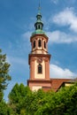 Holy Cross Church spire 1700, the main catholic chuch of Offenburg.Baden Wuerttemberg, Germany, Europe Royalty Free Stock Photo