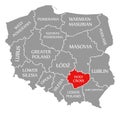 Holy Cross red highlighted in map of Poland Royalty Free Stock Photo
