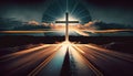 Wonderful Holy cross by the road, illuminated at night with epic style Royalty Free Stock Photo